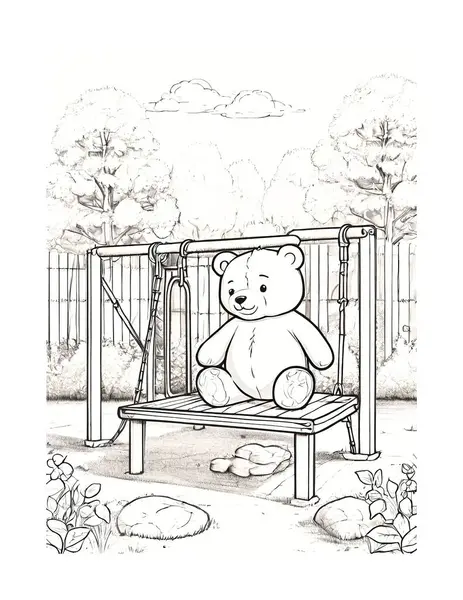 Oyun parkında Renklendirme Sayfası Ayısı