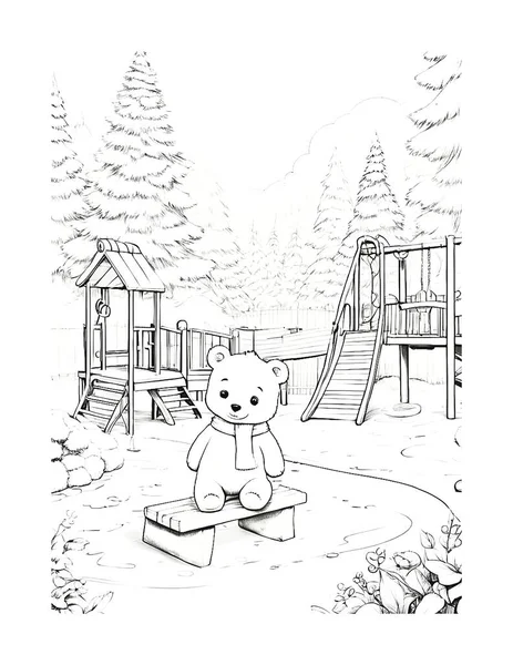 Oyun parkında Renklendirme Sayfası Ayısı