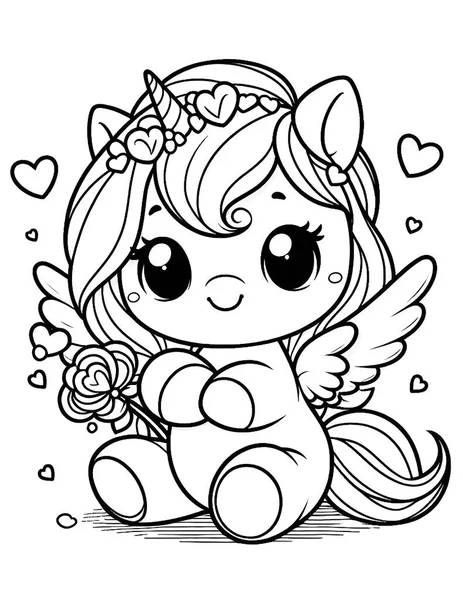 Güzel Tekboynuz Sevgililer Günü Renk Sayfası