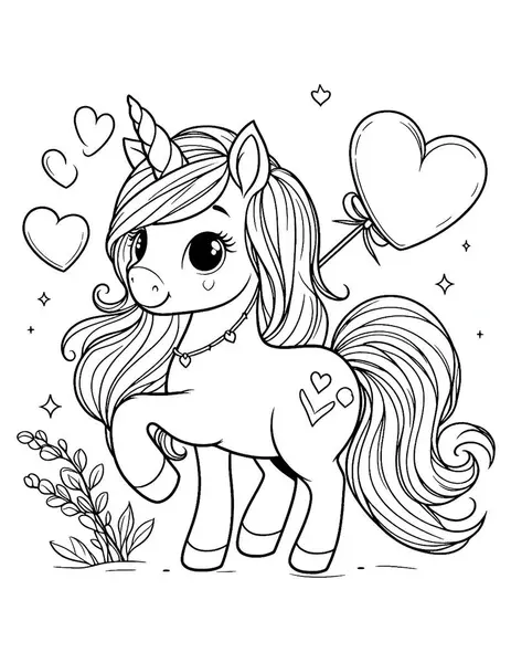 Güzel Tekboynuz Sevgililer Günü Renk Sayfası