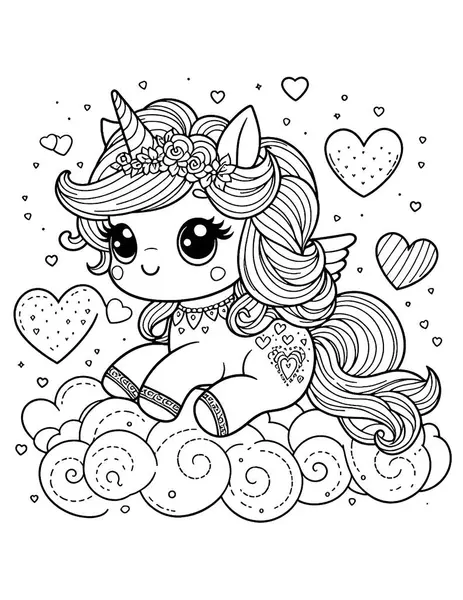 Güzel Tekboynuz Sevgililer Günü Renk Sayfası