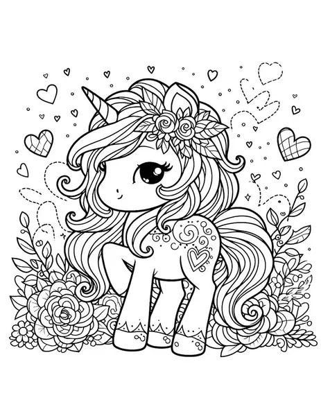 Valentine\'s Day Unicorn Love Coloring Page