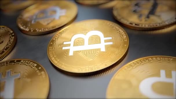 Virtual Crypto Currency Bitcoin Coin Close Financial Brilliance Rotating Movement — Stok Video