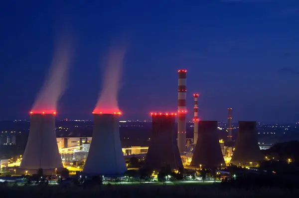 Coal power station. View at night. Lights. Upper Silesia. Poland