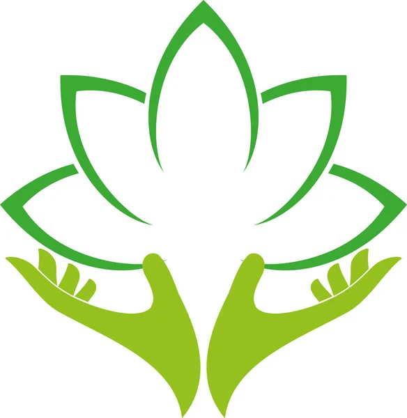 Two Hands Leaves Naturopath Gardener Logo — Stock Vector