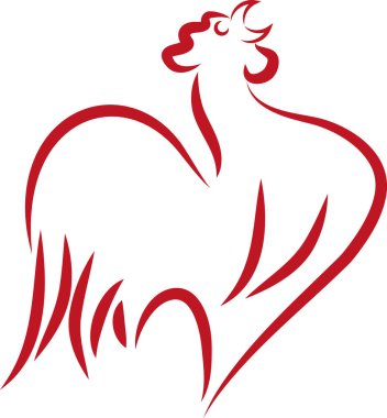 Rooster in red, rooster logo, chicken logo, background