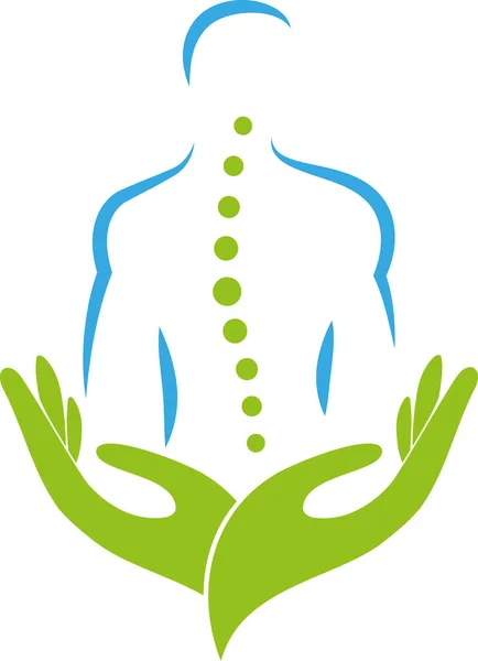 Osoba Ręce Kręgosłup Kręgarz Ortopeda Masaż Logo Tło — Wektor stockowy