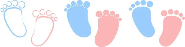Детский След Розовый Синий Детские Ноги Коллекция — стоковый вектор