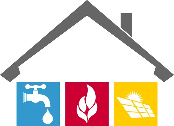 Huis Kraan Vlam Zonne Energie Loodgieter Installer Logo Achtergrond Rechtenvrije Stockillustraties