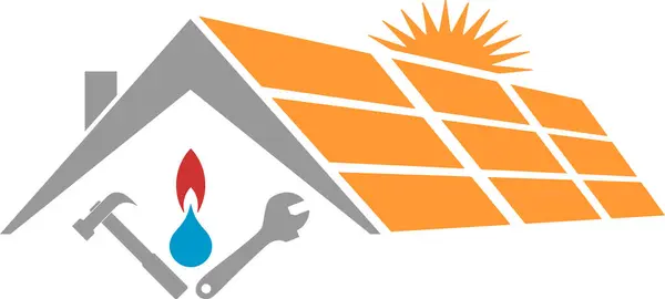 Rumah Matahari Air Tetes Dan Api Lingkungan Dan Energi Logo Stok Vektor