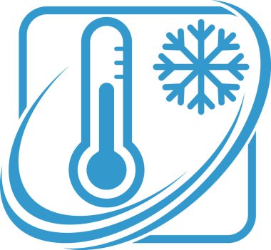 Termometre ve kar tanesi, sıcaklık logosu, arkaplan 