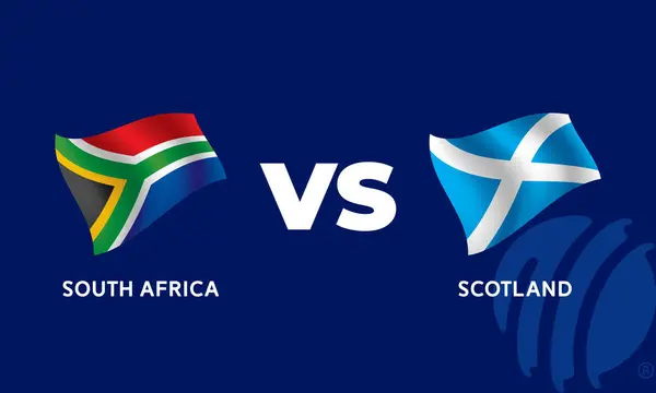 stock vector South Africa VS Scotland International Cricket Flag Badge Design Template Vector Illustration.