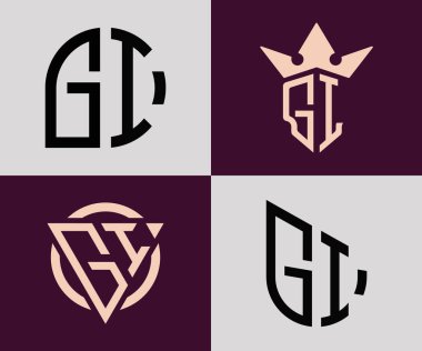 GI modern ilk harf logo tasarım vektör paketi. Bu başlangıç için hangi şirket veya markanın adı uygun olacaktır.