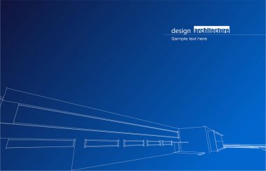 Kablo-çerçeve modu ve gradyan renk arkaplanı binasının mimari tasarımı. Genişletilmiş çizgiler ve çeşitli renklerde basit şekillerin doğrusal formları. Şeffaf yapının düz çizgisi