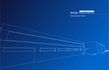 Kablo-çerçeve modu ve gradyan renk arkaplanı binasının mimari tasarımı. Genişletilmiş çizgiler ve çeşitli renklerde basit şekillerin doğrusal formları. Şeffaf yapının düz çizgisi