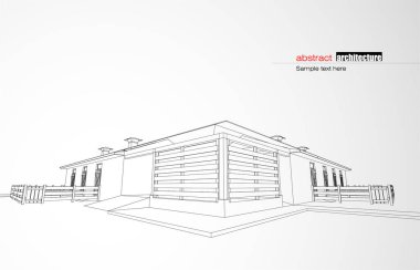 Kablo-çerçeve modu ve gradyan renk arkaplanı binasının mimari tasarımı. Genişletilmiş çizgiler ve çeşitli renklerde basit şekillerin doğrusal formları. Şeffaf yapının düz çizgisi