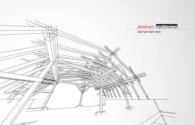 Kablo-çerçeve modu ve gradyan renk arkaplanı binasının mimari tasarımı. Genişletilmiş çizgiler ve çeşitli renklerde basit şekillerin doğrusal formları. Şeffaf yapının düz çizgisi