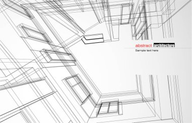 Kablo-çerçeve modu ve gradyan renk arkaplanı binasının mimari tasarımı. Genişletilmiş çizgiler ve çeşitli renklerde basit şekillerin doğrusal formları. Şeffaf yapının düz çizgisi