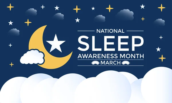 Ulusal Uyku Farkındalığı Ayı Mart ayının her yılında gözlemlenmiştir. Gece modu Ay ışığı ve etrafında yıldız afişi, el ilanı ve bayrak, arkaplan tasarımı.