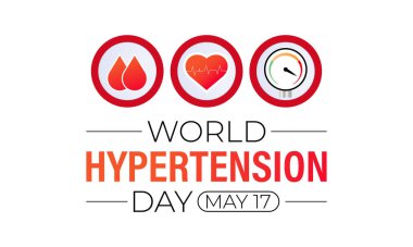 Dünya Hipertansiyon Günü temalı vektör illüstrasyonu her yıl 17 Mayıs 'ta gözlenir. Yüksek tansiyon yüksek tansiyonu gösteriyor. Afiş, broşür ve arkaplan tasarımı.