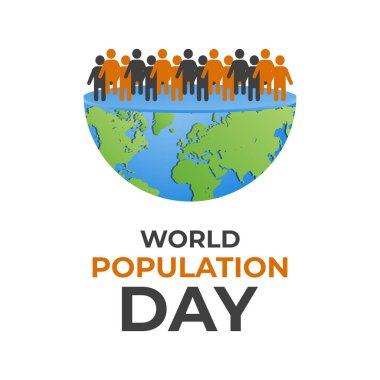 Dünya Nüfus Günü temasında vektör illüstrasyonu. Aşırı kalabalık, aşırı dolu bir toprağı olan farklı insanlar. Afiş, broşür ve arkaplan tasarımı.