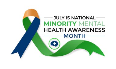 Azınlık Akıl Sağlığı Bilinci Ayı. Pankart, poster, kart ve arkaplan tasarımı. vektör illüstrasyonu.