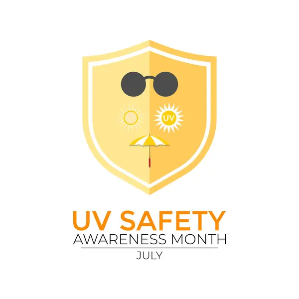 Temmuz 'da her yıl UV güvenlik farkındalığı ayına ilişkin vektör illüstrasyonu gözlemlenmektedir. Afiş, broşür ve arkaplan tasarımı.