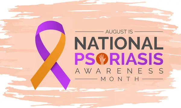 Sedef Hastalığı Bilinci Ayı 'nın vektör illüstrasyonu her yıl Ağustos ayında gözlemlenir. Sancak tasarım şablonu.