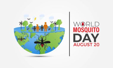 Dünya Sivrisinek Günü, vektör sivrisinek. Dünya haritası Sıtma Günü, Dang humması. Afiş, broşür ve arkaplan tasarımı. Vektör illüstrasyon tasarımı.