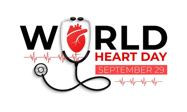 Her yıl 29 Eylül 'de düzenlenen Dünya Kalp Günü, kardiyovasküler hastalıklara karşı farkındalığı artırma ve kalp-sağlıklı yaşamı destekleme amaçlı küresel bir etkinliktir. Vektör illüstrasyon arkaplanı