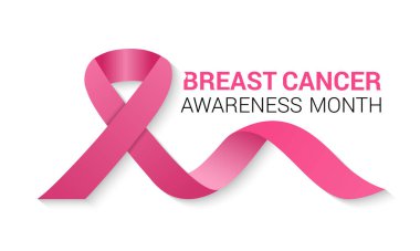 Göğüs kanseri farkındalığı pembe kurdele. Banner şablon tasarımı. Ekim ayında, yani Meme Kanseri Farkındalığı Ayı 'nda, bu kurdele kampanyalarda farkındalığı artırmak için yaygın olarak kullanılır..