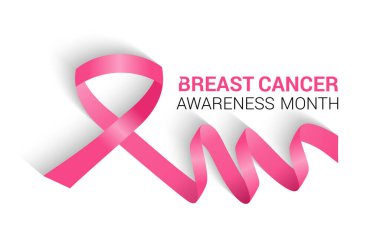 Göğüs kanseri farkındalığı pembe kurdele. Banner şablon tasarımı. Ekim ayında, yani Meme Kanseri Farkındalığı Ayı 'nda, bu kurdele kampanyalarda farkındalığı artırmak için yaygın olarak kullanılır..