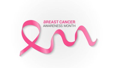 Göğüs kanseri farkındalığı pembe kurdele. Banner şablon tasarımı. Ekim ayında, yani Meme Kanseri Farkındalığı Ayı 'nda, bu kurdele kampanyalarda farkındalığı artırmak için yaygın olarak kullanılır..