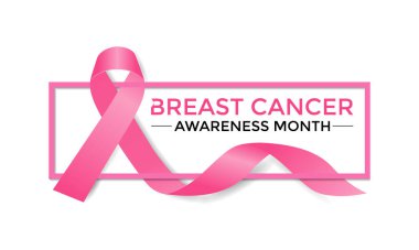 Göğüs kanseri farkındalığı pembe kurdele. Banner şablon tasarımı. Ekim ayında, yani Meme Kanseri Farkındalığı Ayı 'nda, bu kurdele kampanyalarda farkındalığı artırmak için yaygın olarak kullanılır..
