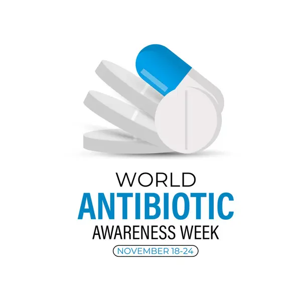 18-24 Kasım tarihleri arasında her yıl antibiyotik farkındalığı haftası gözlemlenir. Dünya mikrop önleyici farkındalık ayı. Vektör çizimi. Afiş ve arkaplan tasarım şablonu.