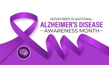 Alzheimer hastalığı her yıl Kasım ayında gözlemlenir. Novembers Focus: Alzheimer Hastalıkları için Farkındalığı Artırma. Afiş, el ilanı ve arkaplan tasarım şablonu.