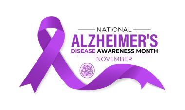 Alzheimer hastalığı her yıl Kasım ayında gözlemlenir. Novembers Focus: Alzheimer Hastalıkları için Farkındalığı Artırma. Afiş, el ilanı ve arkaplan tasarım şablonu.