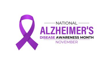 Alzheimer hastalığı her yıl Kasım ayında gözlemlenir. Novembers Focus: Alzheimer Hastalıkları için Farkındalığı Artırma. Afiş, el ilanı ve arkaplan tasarım şablonu.