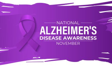 Alzheimer hastalığı her yıl Kasım ayında gözlemlenir. Novembers Focus: Alzheimer Hastalıkları için Farkındalığı Artırma. Afiş, el ilanı ve arkaplan tasarım şablonu.