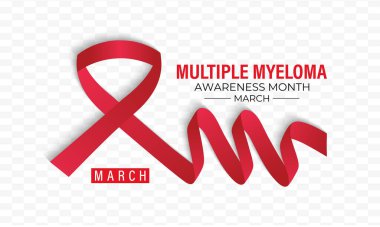 Çoklu Myeloma Farkındalığı Ayı. Kaligrafi kurdeleli gerçekçi Burgundy Ribbon, gerçekçi kurdele. Arkaplanın vektör illüstrasyonu.