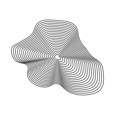 Topoğrafik harita arkaplanlı coğrafya çizgisi haritası. Topografi çemberli organik dalgalanma çizgisi şekilli bir vektör. Dinamik dalgalı siyah formlar ve beyaz arka planda izole edilmiş. Şeffaf beyaz arka plan. Eps