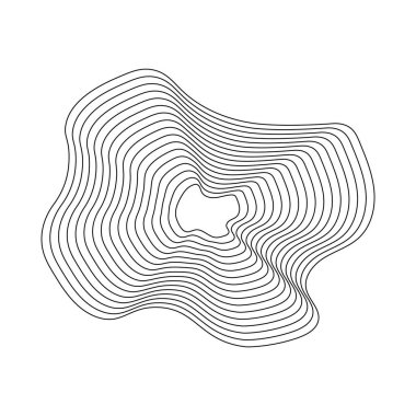 Topoğrafik harita arkaplanlı coğrafya çizgisi haritası. Topografi çemberli organik dalgalanma çizgisi şekilli bir vektör. Dinamik dalgalı siyah formlar ve beyaz arka planda izole edilmiş. Şeffaf beyaz arka plan. Eps