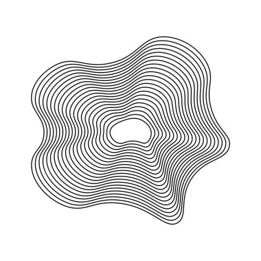 Topoğrafik harita arkaplanlı coğrafya çizgisi haritası. Topografi çemberli organik dalgalanma çizgisi şekilli bir vektör. Dinamik dalgalı siyah formlar ve beyaz arka planda izole edilmiş. Şeffaf beyaz arka plan. Eps