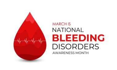 Mart ayının Ulusal Kanama Bozuklukları Bilinci, hemofili gibi kanama bozukluklarına karşı farkındalığı artırmaya adanmıştır. Stetoskop vektör arkaplan illüstrasyonuyla aşk.