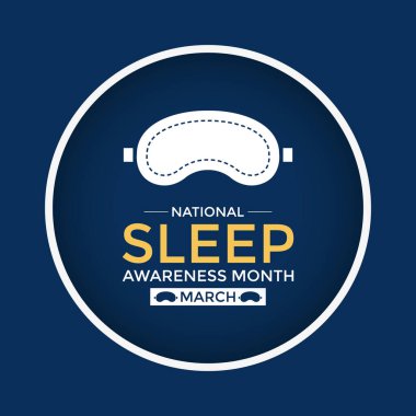 Ulusal Uyku Farkındalığı Ayı Mart ayında iyi bir uyku sağlığının kişinin genel sağlığı üzerindeki etkisinin altı çizilmelidir. Afiş, el ilanı ve arkaplan tasarım şablonu.