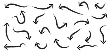 El çizimi Doodle ok ikonu seti veya grafik koleksiyonu. İşaret simgeleri. İşaretli grafik sembolleri. İş planı ve eğitim için ok tasarımı taslağı. Vektör illüstrasyonu