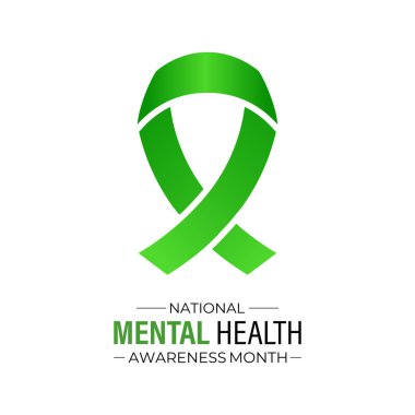 Her yıl Mayıs ayında gözlemlenen Ruh Sağlığı Bilinci Ayı 'nın vektör illüstrasyonu. Gerçekçi yeşil kurdele tasarımlı beyin ve insan kafası. Afiş, el ilanı ve arkaplan tasarım şablonu.