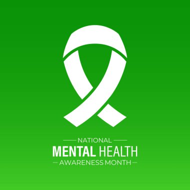 Her yıl Mayıs ayında gözlemlenen Ruh Sağlığı Bilinci Ayı 'nın vektör illüstrasyonu. Gerçekçi yeşil kurdele tasarımlı beyin ve insan kafası. Afiş, el ilanı ve arkaplan tasarım şablonu.