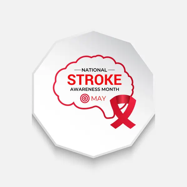 Ulusal Felç Farkındalık Ayı Mayıs ayıdır. Tatil konsepti. Beyne giden kan akışı kesildiğinde felç meydana gelir. Gerçekçi kırmızı kurdele tasarımlı beyin ve insan kafası.