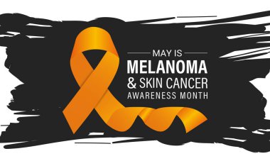 Melanoma ve cilt kanseri farkındalığı ayının vektör grafiği Mayıs 'ta her yıl gözlemlenir. Bu ay, cilt kanseri riskini azaltmak için güneş güvenliği uygulamalarını teşvik ediyoruz. Gerçekçi Kurdele. Morötesi ışınlar.